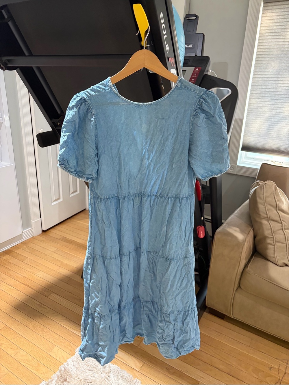 Light Blue Puff-Sleeve Tiered Women’s Dress
